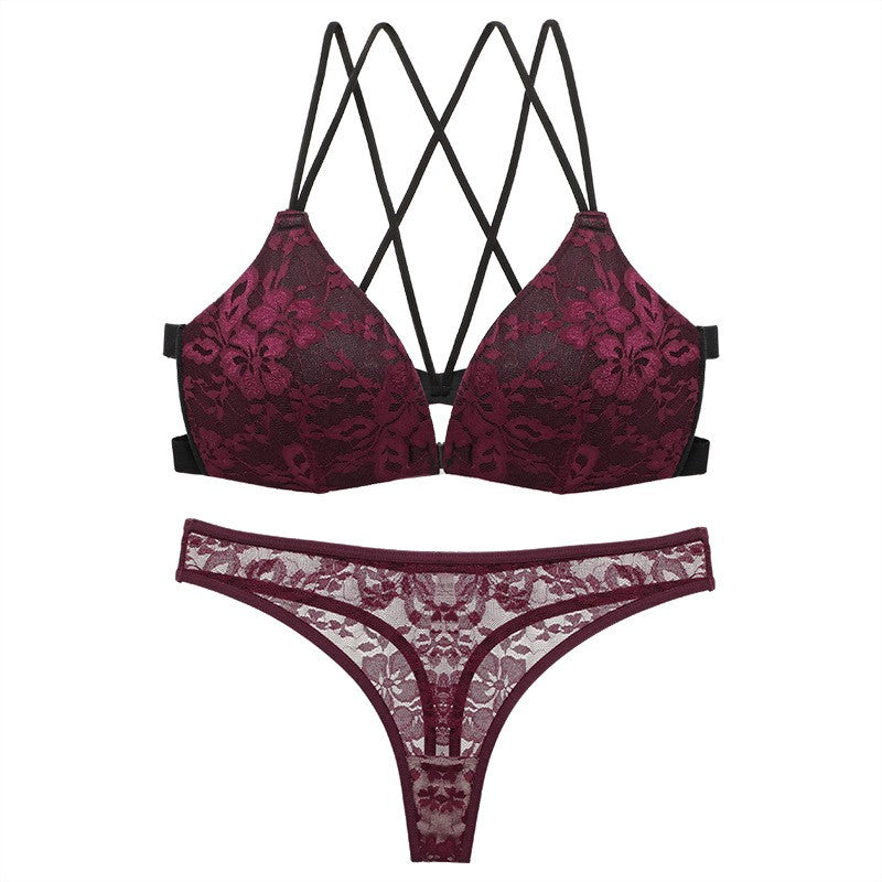 Lace Front Clasp Cross Back Bra And Thong Set