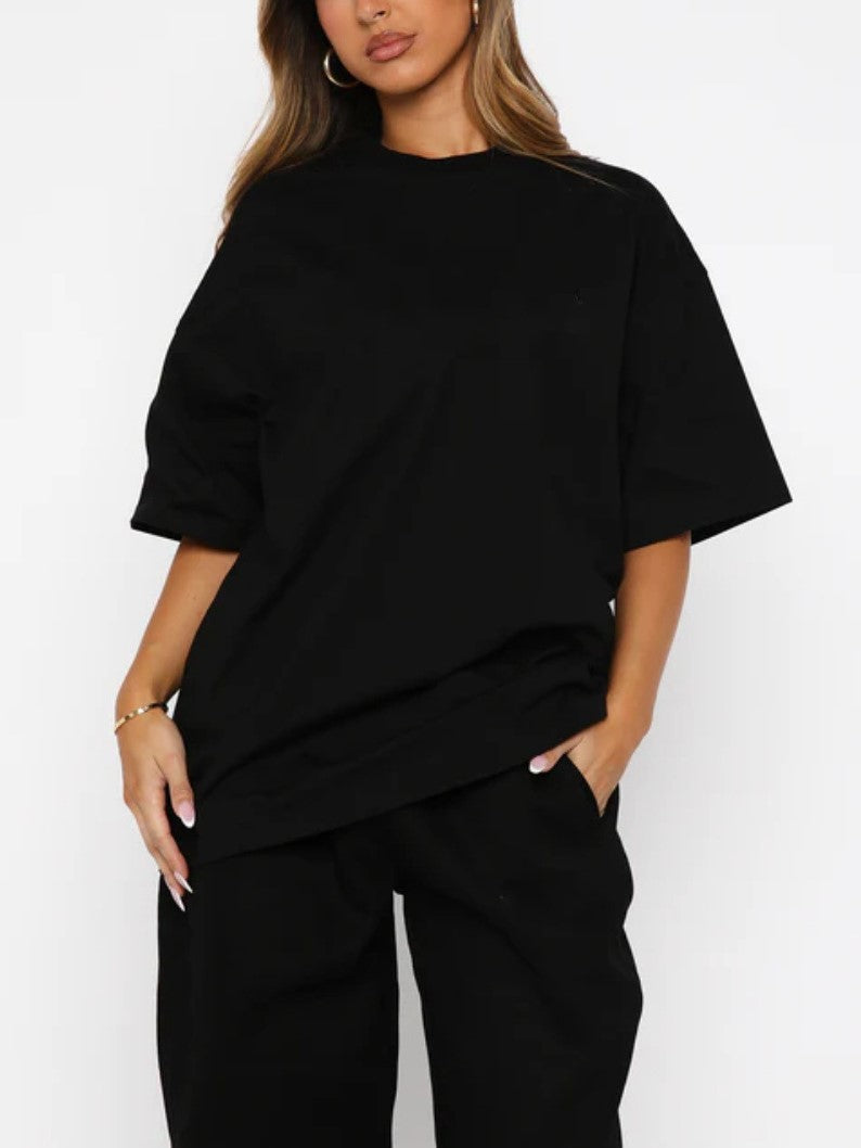 Oversized Tee and Wide Leg Pants Two Piece Set - Black