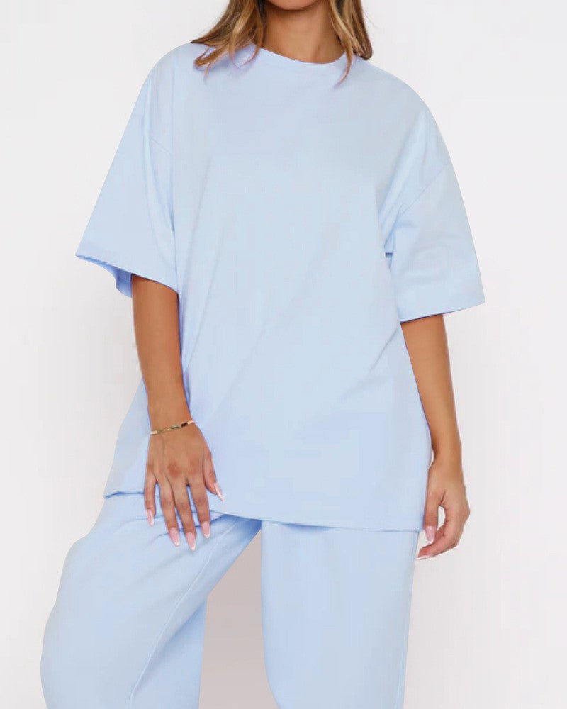 Oversized Tee and Wide Leg Pants Two Piece Set - Blue