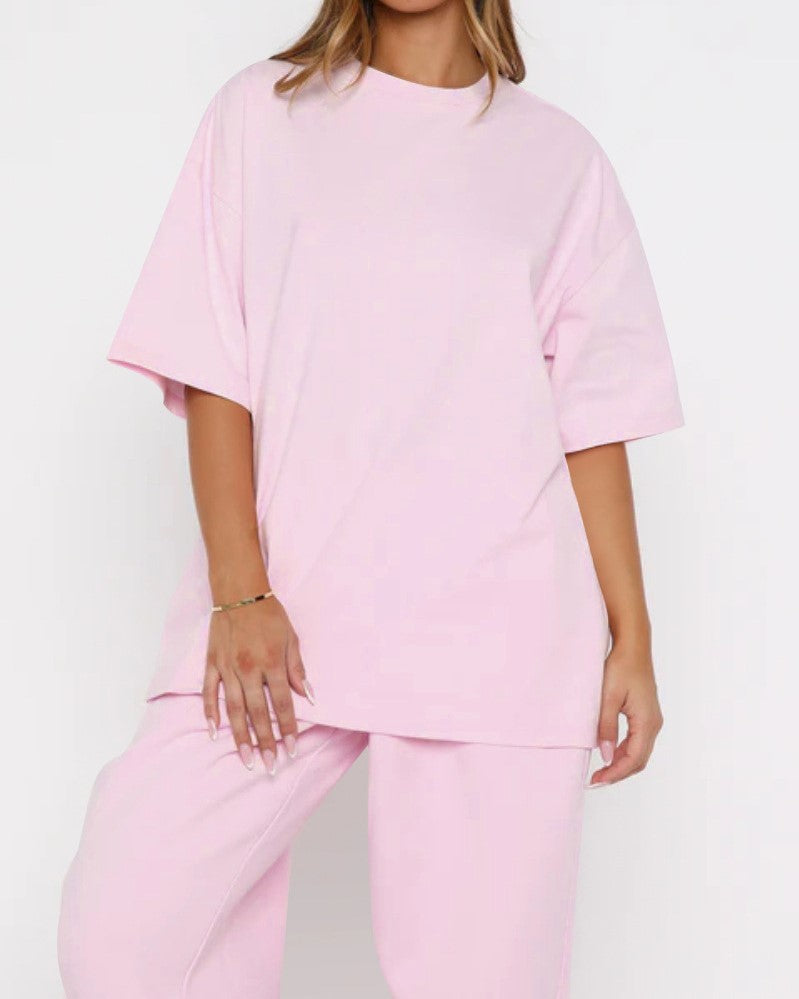 Oversized Tee and Wide Leg Pants Two Piece Set - Pink - 3