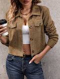 Cropped Corduroy Jacket With Flap Pockets - Khaki