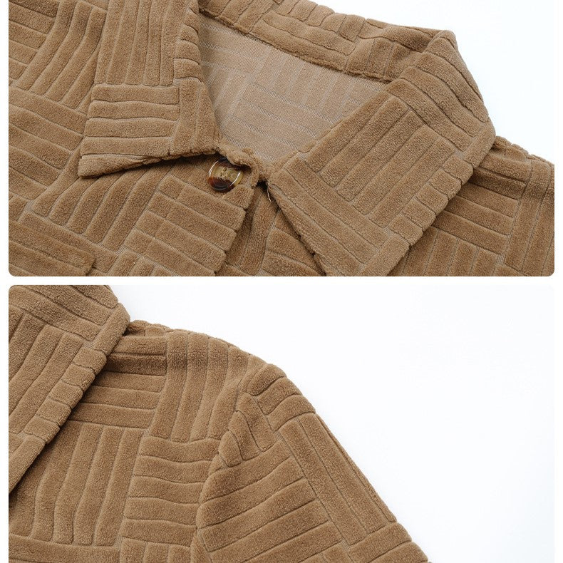Cropped Corduroy Jacket With Flap Pockets - Khaki - 2