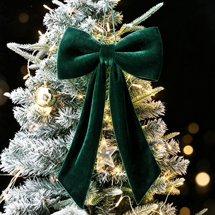 Long Tail Velvet Bow Ornament for Christmas Trees - Green-L