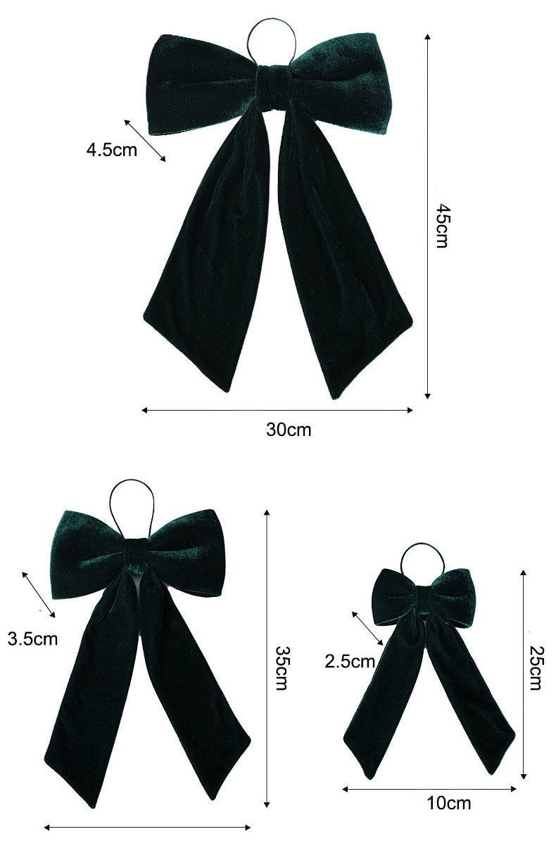 Long Tail Velvet Bow Ornament for Christmas Trees - Green-L - 1