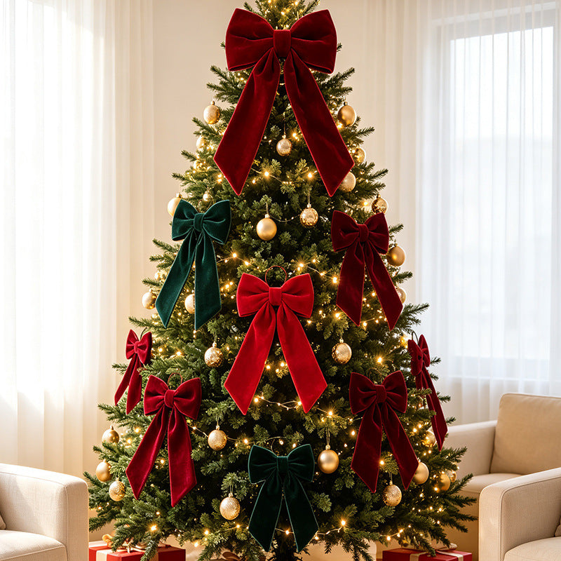 Long Tail Velvet Bow Ornament for Christmas Trees - Green-L - 2