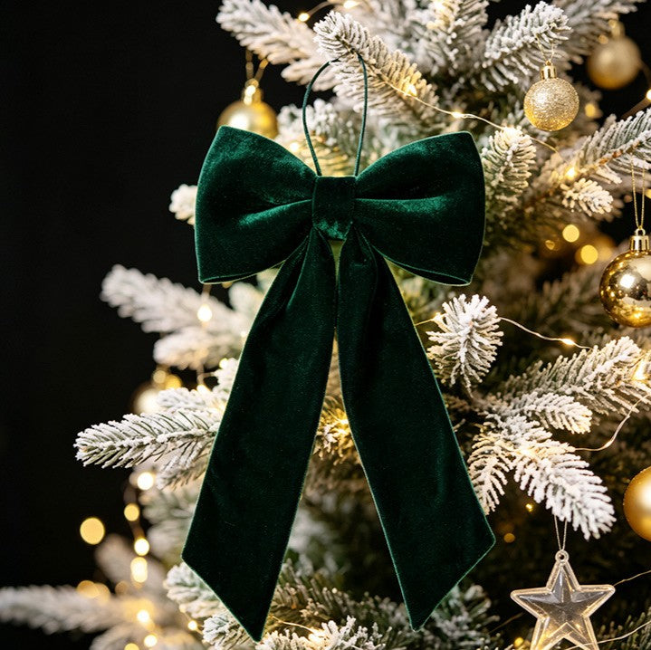 Long Tail Velvet Bow Ornament for Christmas Trees - Green-M