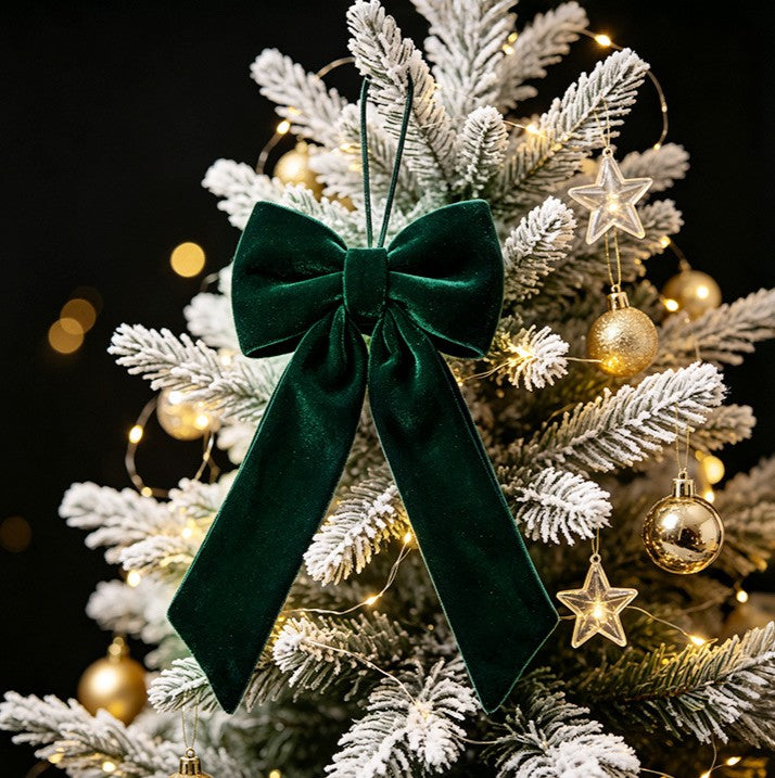 Long Tail Velvet Bow Ornament for Christmas Trees - Green-S