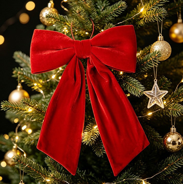 Long Tail Velvet Bow Ornament for Christmas Trees - Red-L