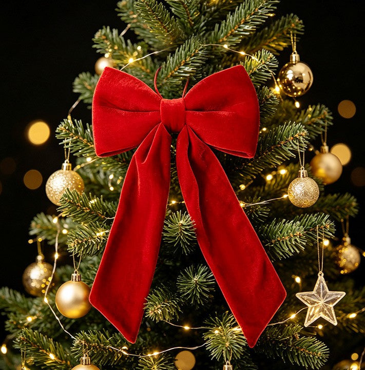 Long Tail Velvet Bow Ornament for Christmas Trees - Red-M