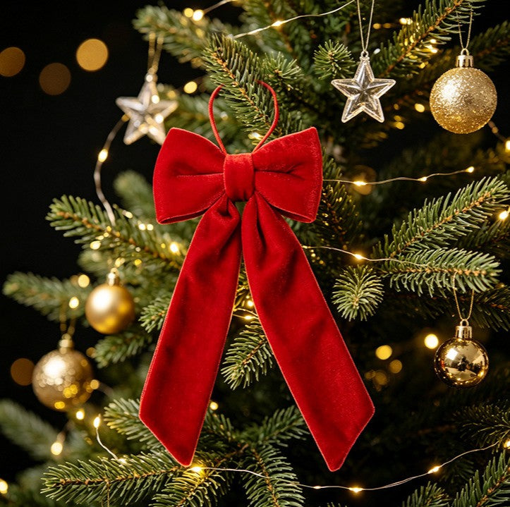 Long Tail Velvet Bow Ornament for Christmas Trees - Red-S