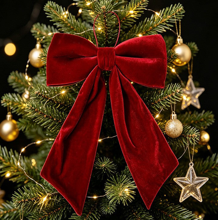Long Tail Velvet Bow Ornament for Christmas Trees - WineRed-L