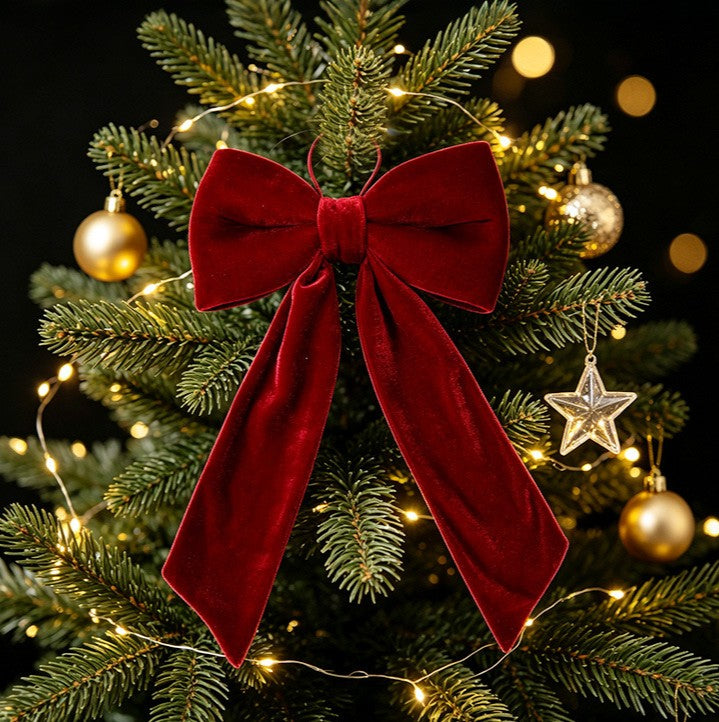 Long Tail Velvet Bow Ornament for Christmas Trees - WineRed-M