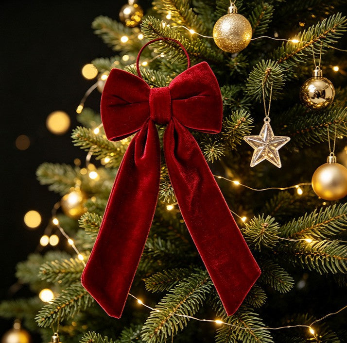 Long Tail Velvet Bow Ornament for Christmas Trees - WineRed-S
