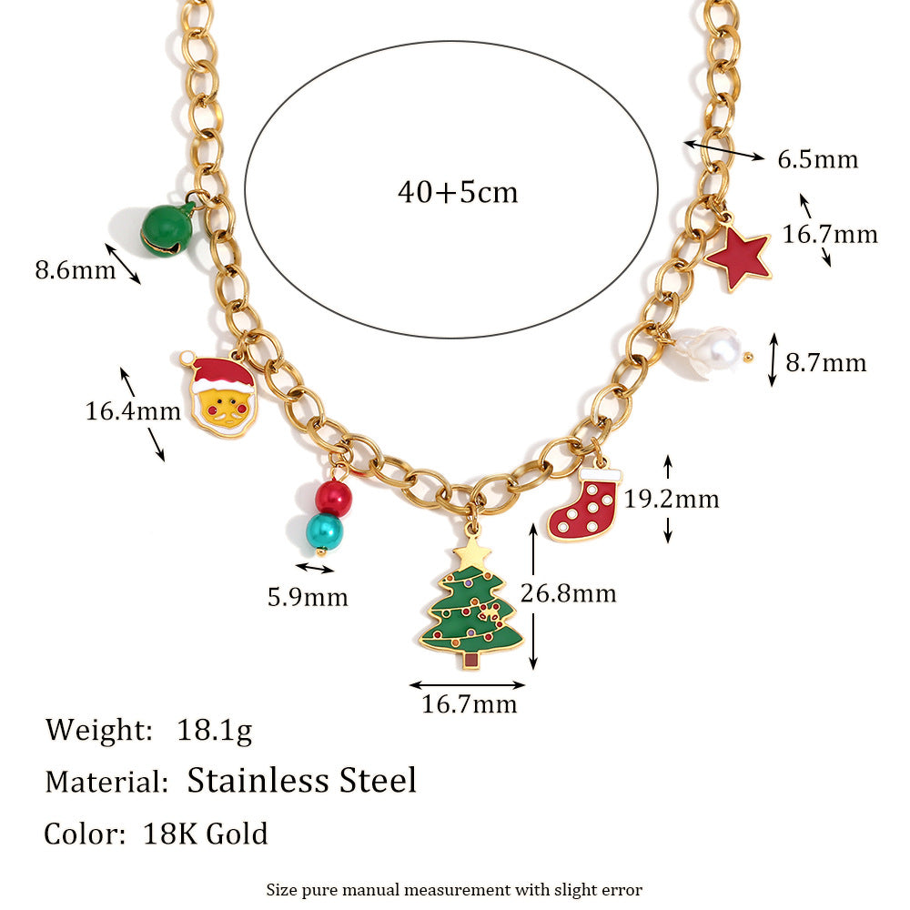 Christmas Stocking and Tree Charm Necklace - Gold