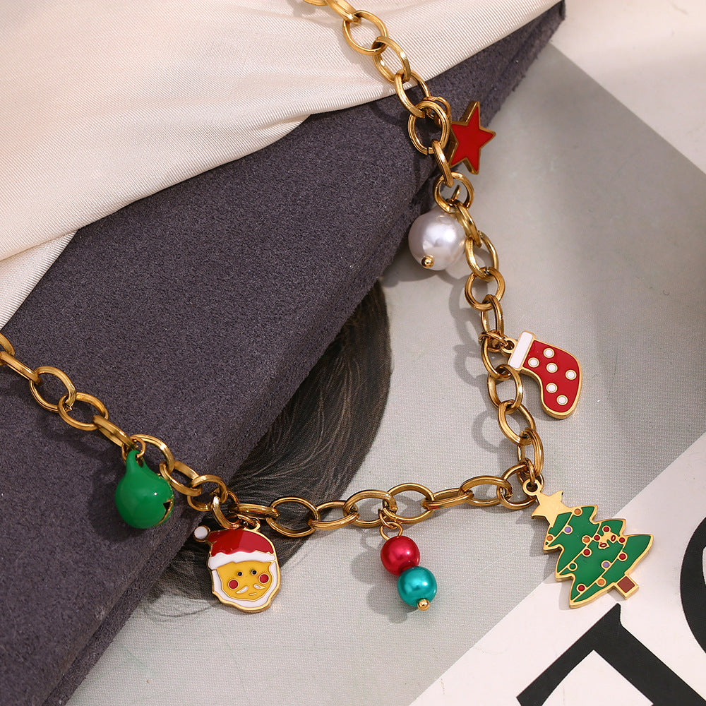 Christmas Stocking and Tree Charm Necklace - Gold - 1