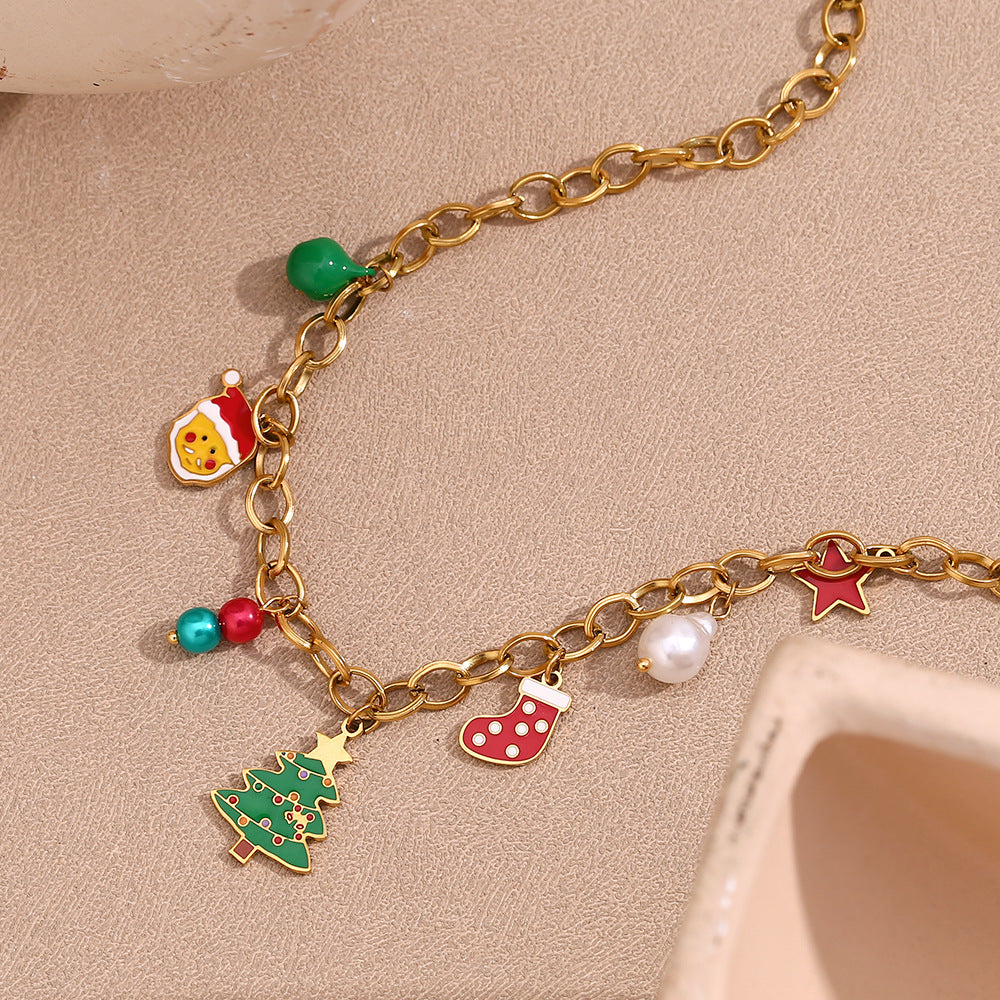 Christmas Stocking and Tree Charm Necklace - Gold - 2