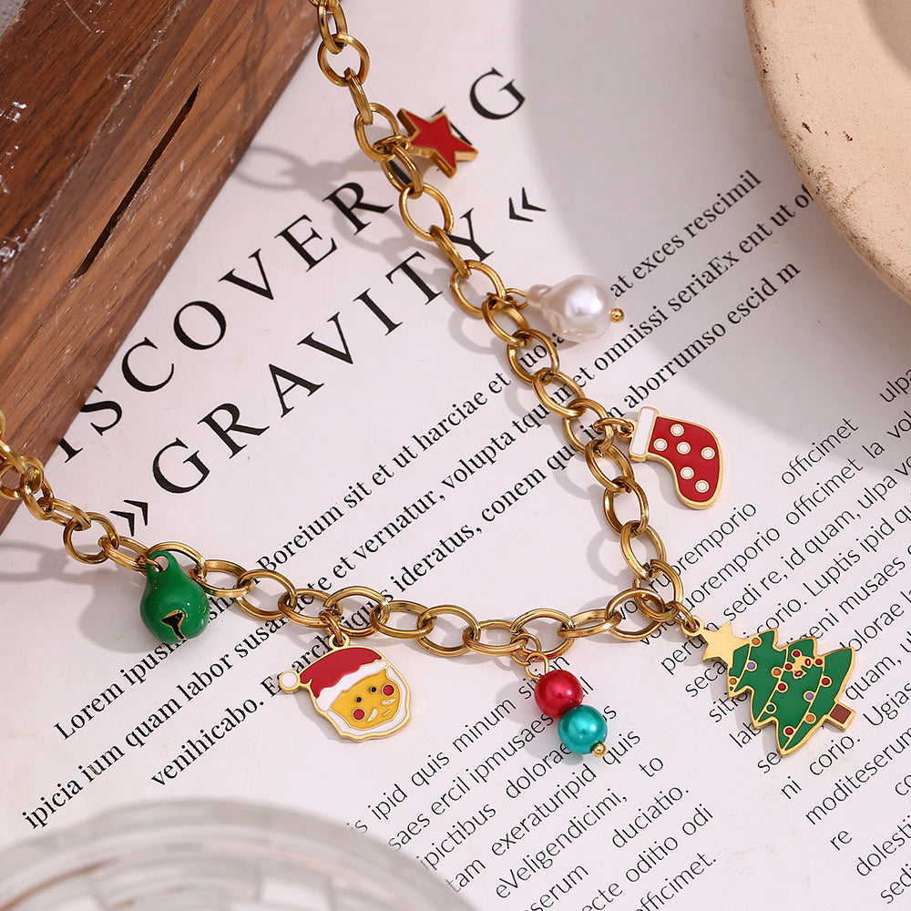 Christmas Stocking and Tree Charm Necklace - Gold - 3