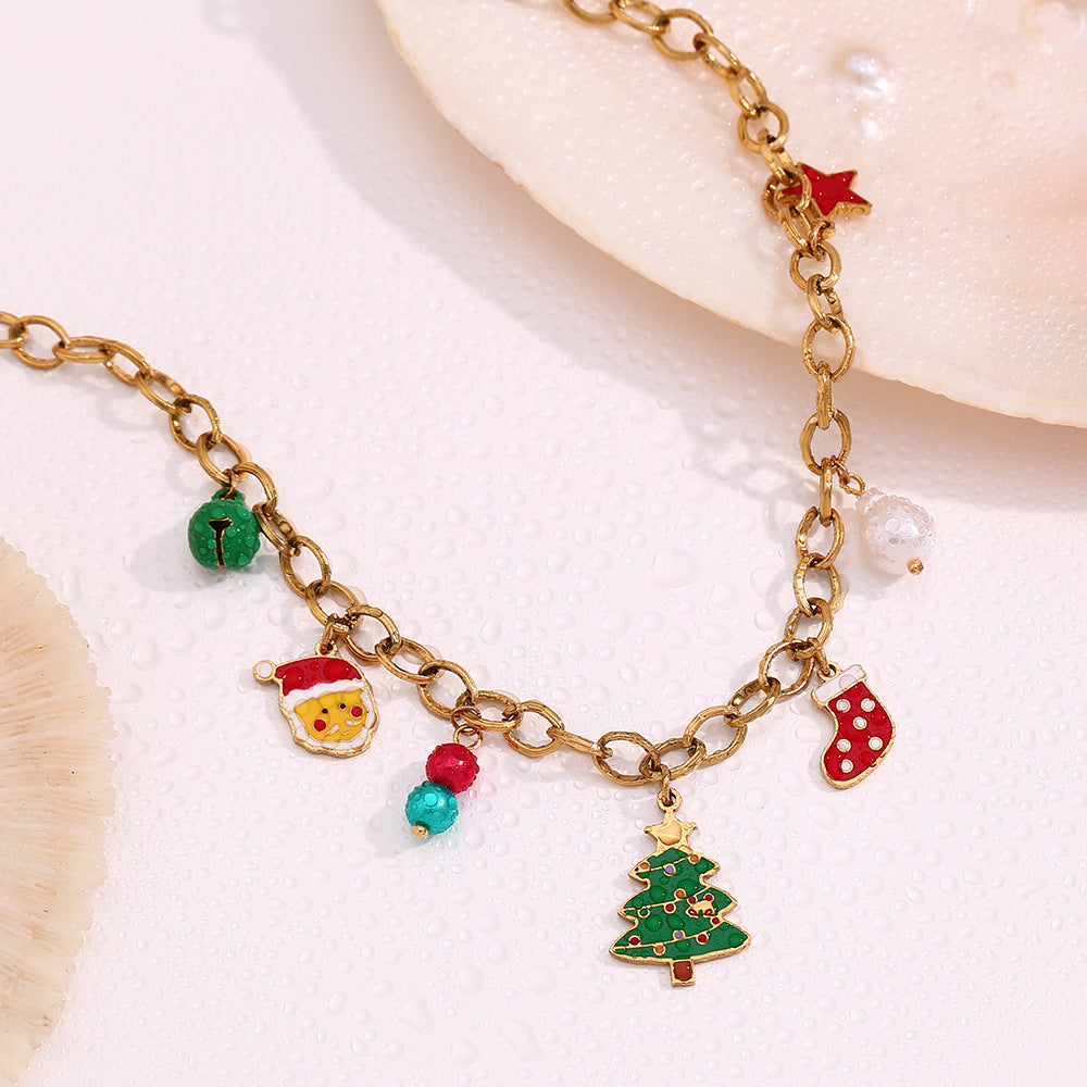 Christmas Stocking and Tree Charm Necklace - Gold - 4