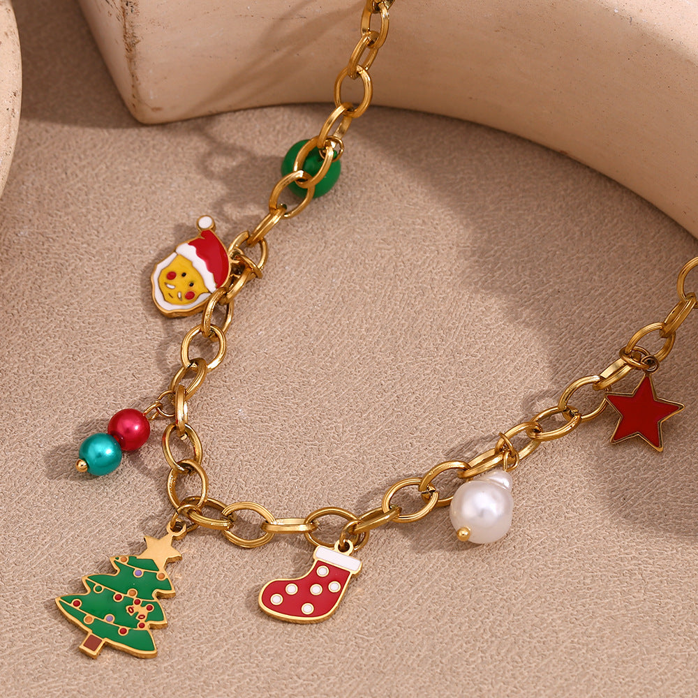 Christmas Stocking and Tree Charm Necklace - Gold - 5