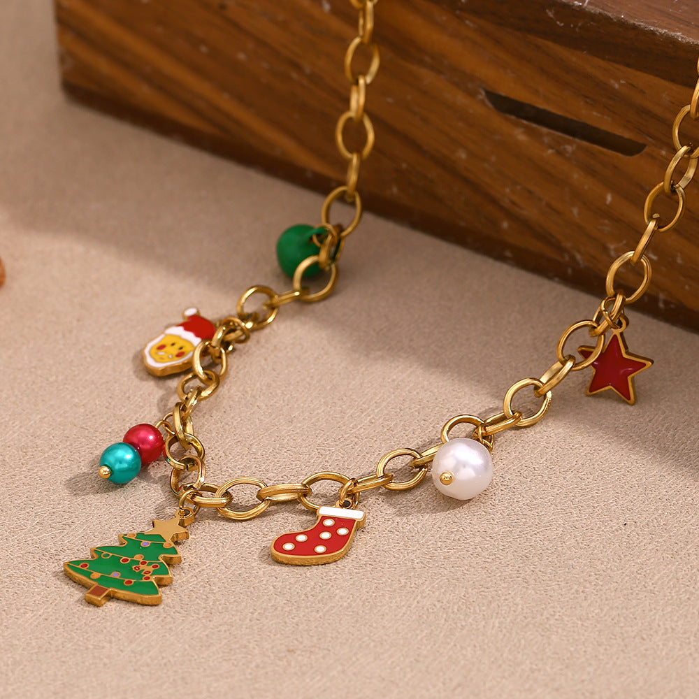 Christmas Stocking and Tree Charm Necklace - Gold - 6