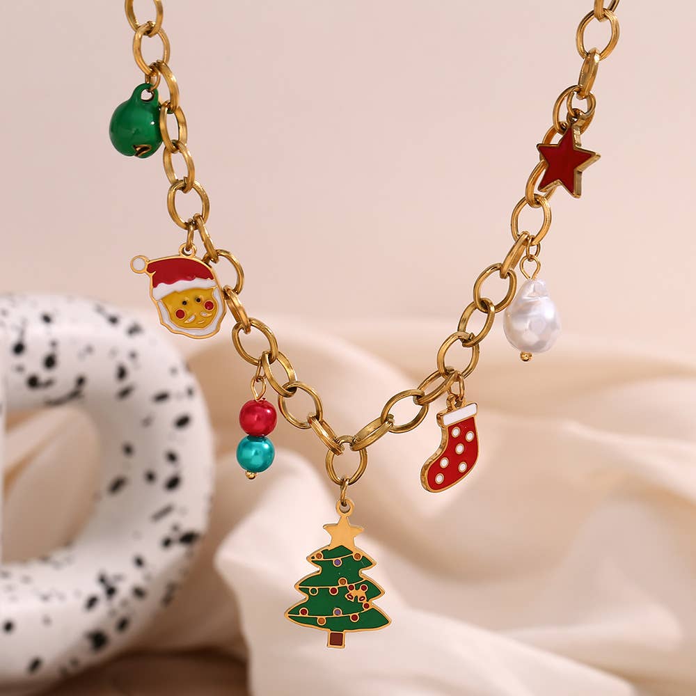 Christmas Stocking and Tree Charm Necklace