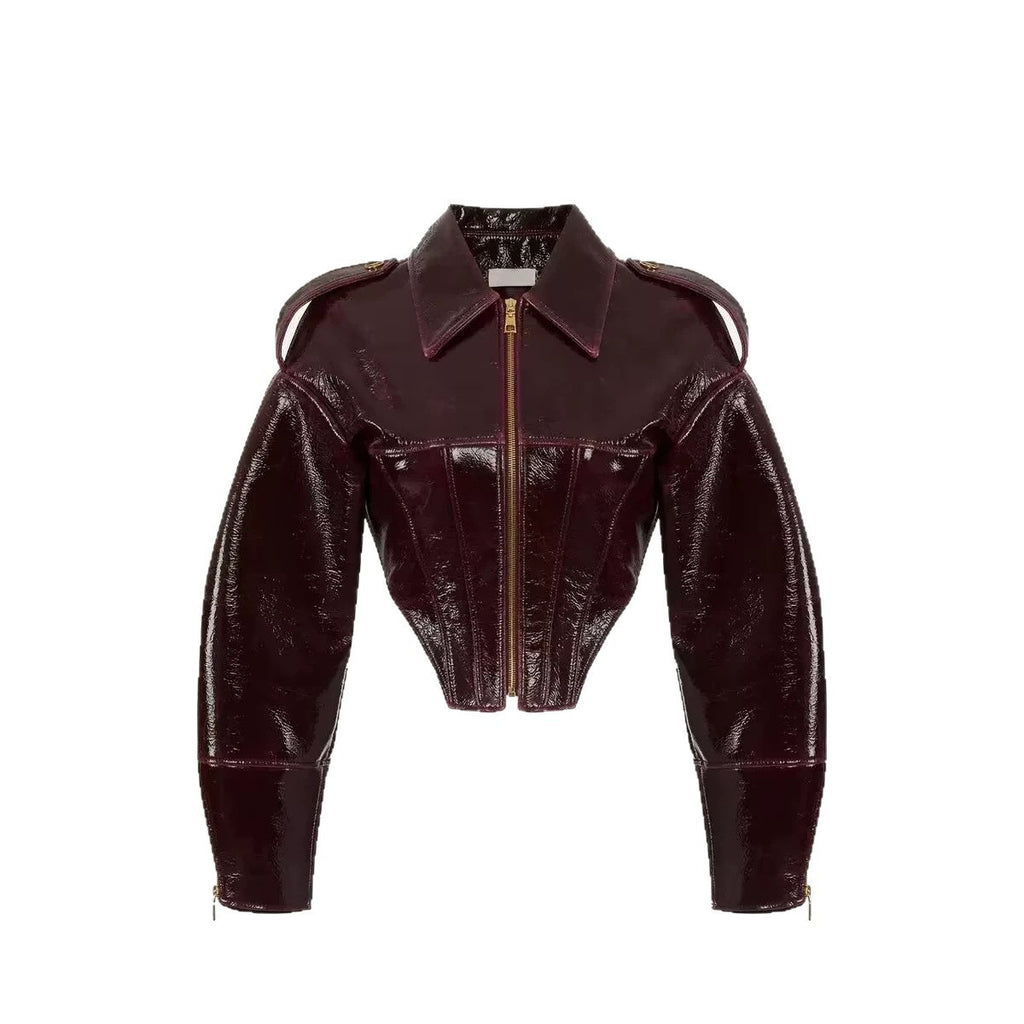 Patent Faux Leather Corset Seam Cropped Jacket