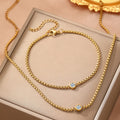 Box Chain Bezel Solitaire Necklace And Bracelet Set - Gold