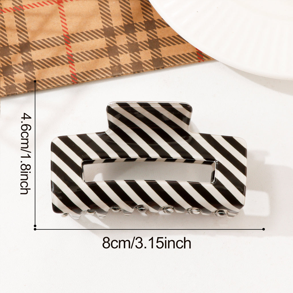 Diagonal Stripe Cutout Rectangle Claw Clip - Black