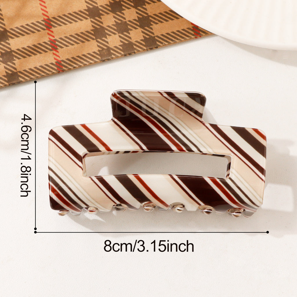 Diagonal Stripe Cutout Rectangle Claw Clip - Coffee