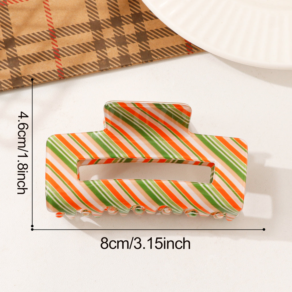 Diagonal Stripe Cutout Rectangle Claw Clip - Green