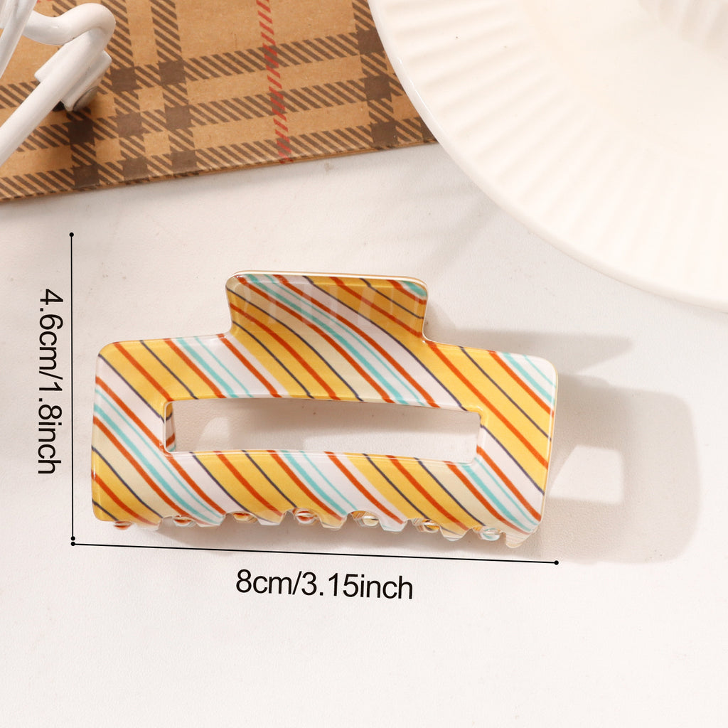 Diagonal Stripe Cutout Rectangle Claw Clip - Orange