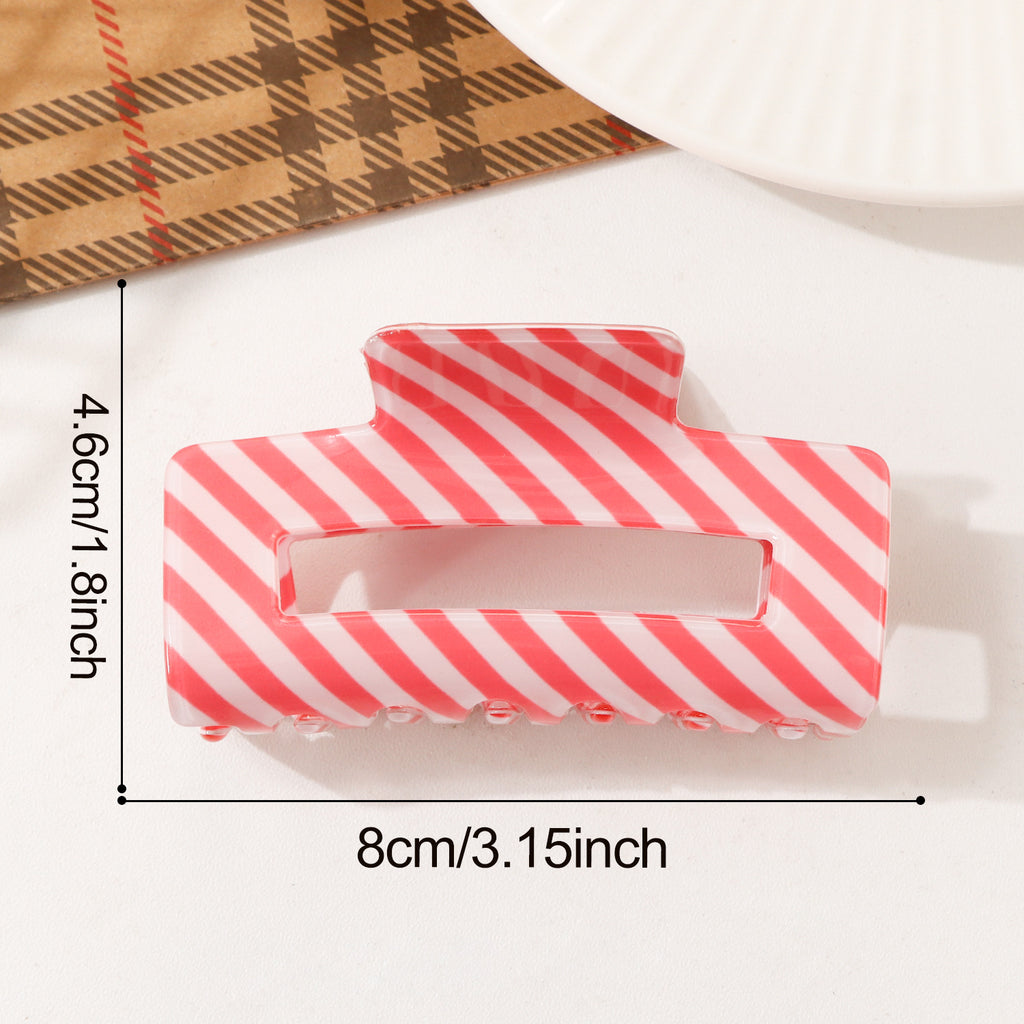 Diagonal Stripe Cutout Rectangle Claw Clip - Pink