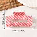 Diagonal Stripe Cutout Rectangle Claw Clip - Pink