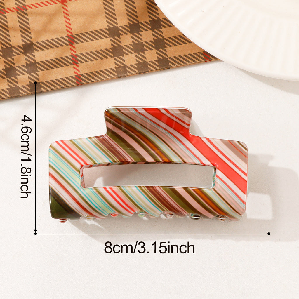 Diagonal Stripe Cutout Rectangle Claw Clip - Red_Coffee
