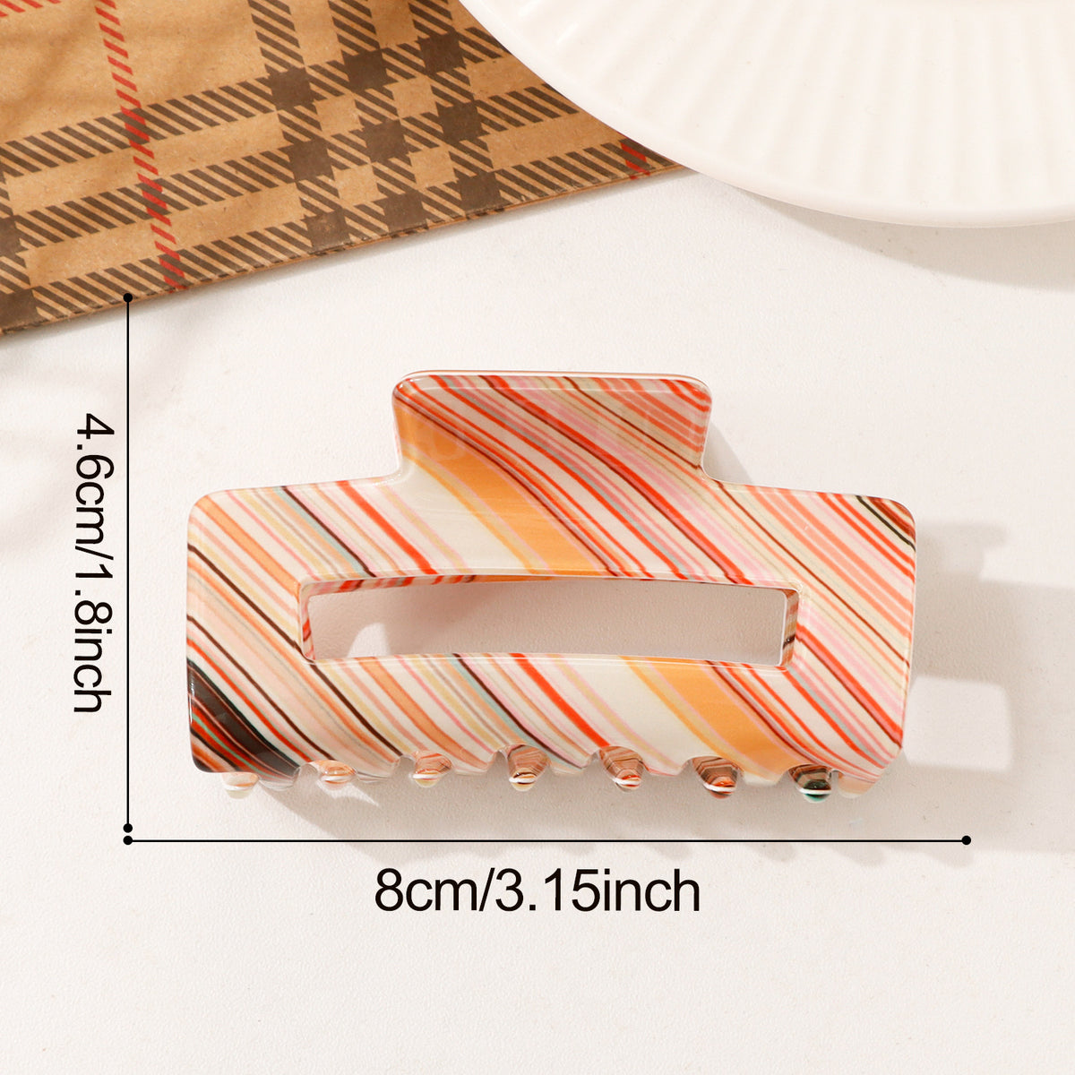 Diagonal Stripe Cutout Rectangle Claw Clip - Warm_Orange