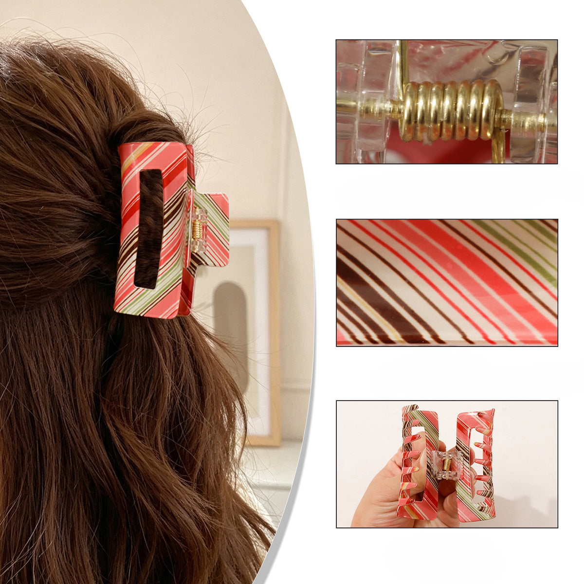 Diagonal Stripe Cutout Rectangle Claw Clip - view 2