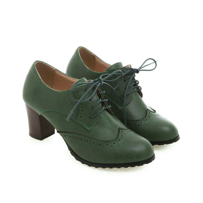 Vintage Heeled Brogue Oxford Shoes
