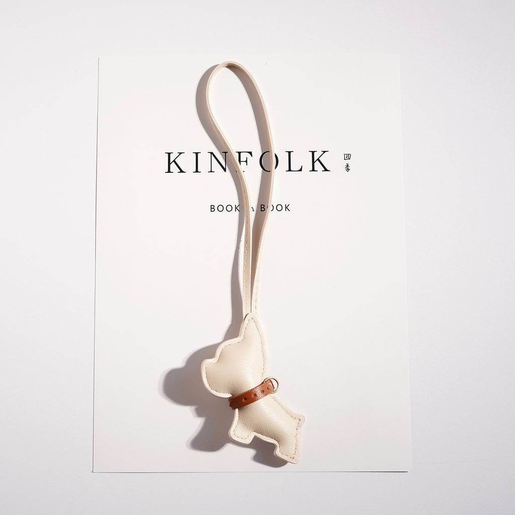 Leather Look Puppy Bag Charm Keychain - White