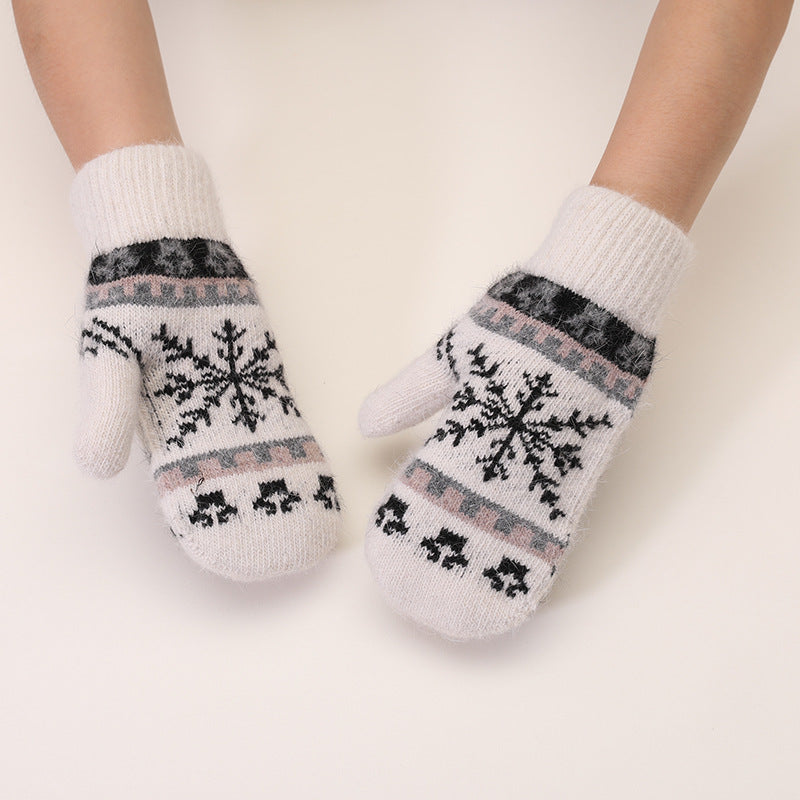 Snowflake Fair Isle Knit Winter Gloves - Beige
