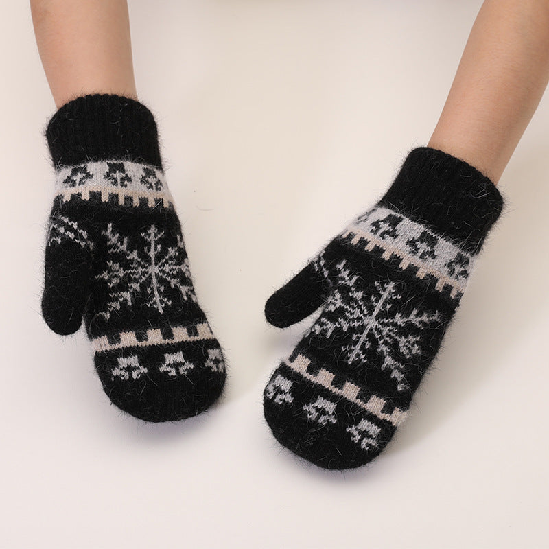 Snowflake Fair Isle Knit Winter Gloves - Black