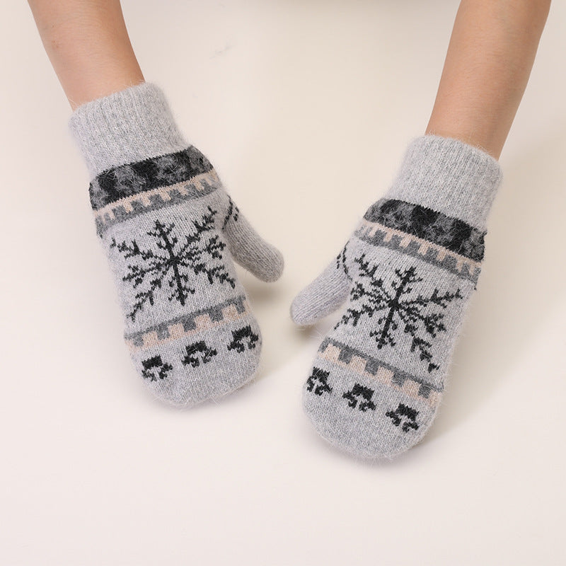 Snowflake Fair Isle Knit Winter Gloves - Gray