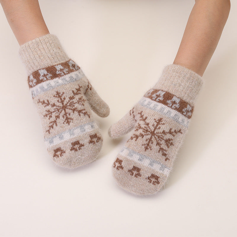 Snowflake Fair Isle Knit Winter Gloves - Khaki