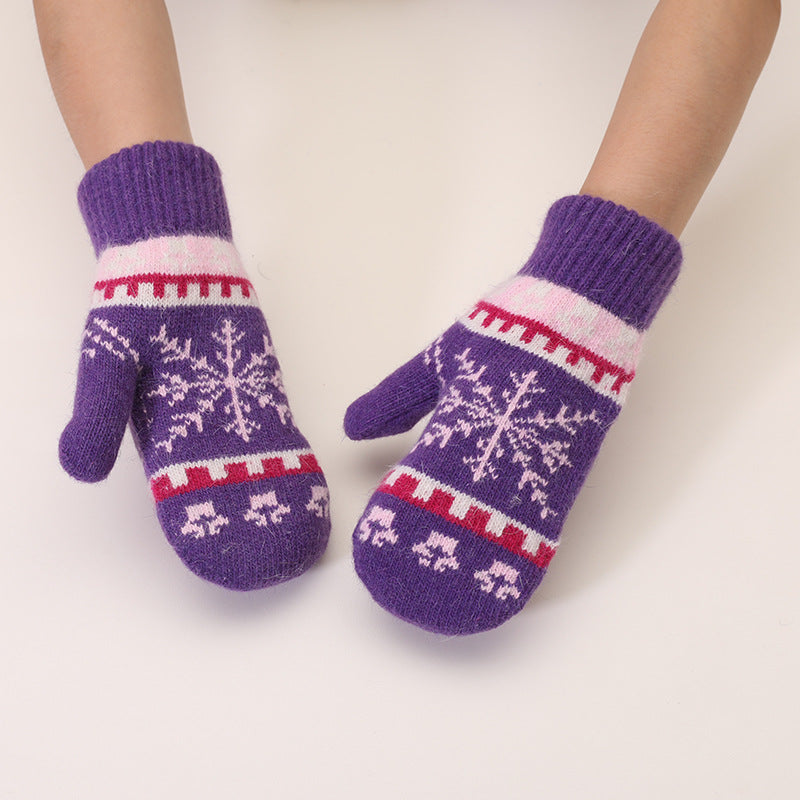 Snowflake Fair Isle Knit Winter Gloves - Purple