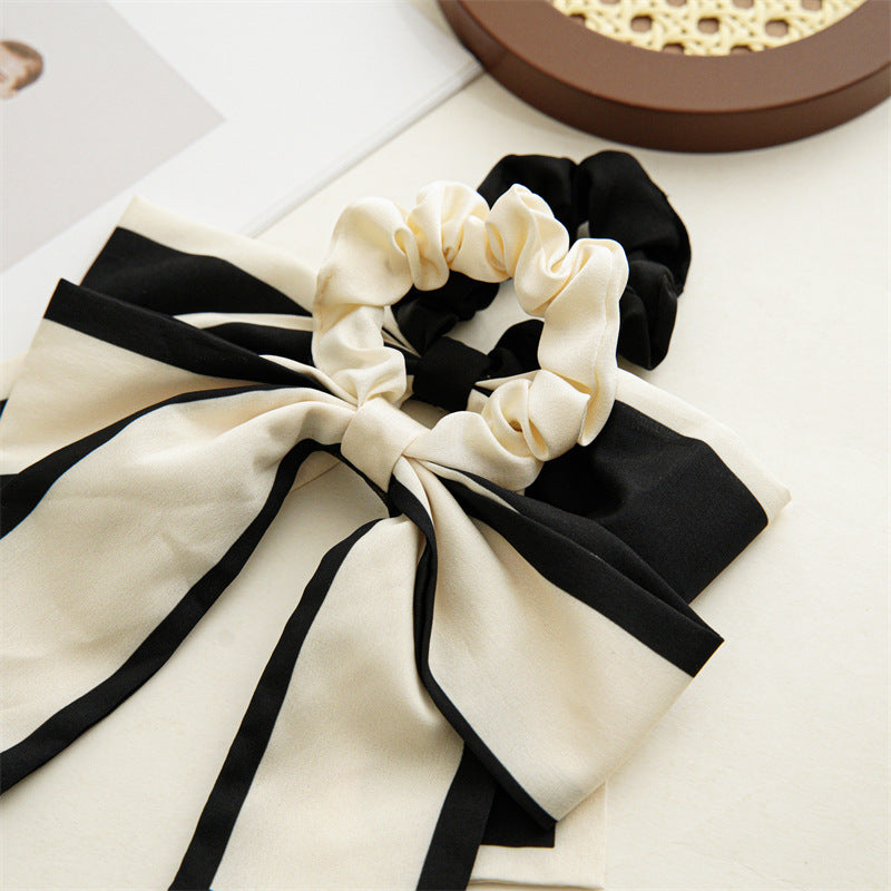 Contrast Trim Ribbon Bow Hair Tie - view 3