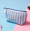Striped Zip Pouch for Makeup and Brushes - Blue