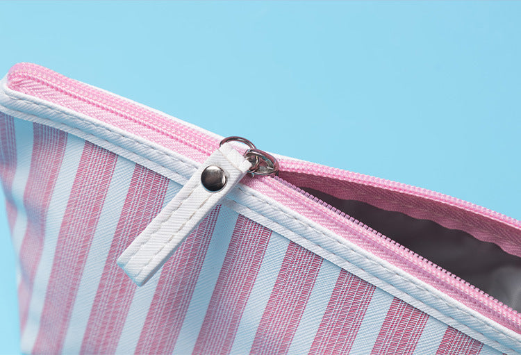 Striped Zip Pouch for Makeup and Brushes - Pink - 2
