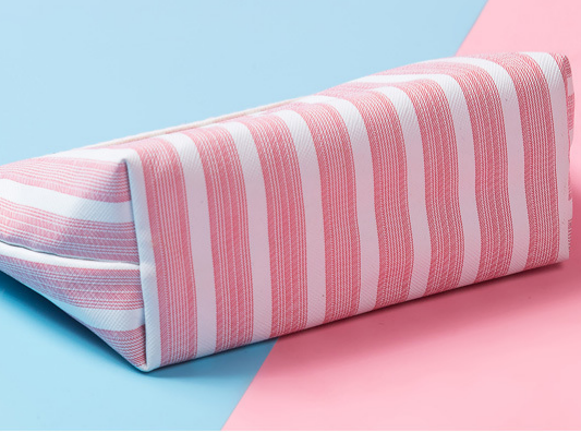 Striped Zip Pouch for Makeup and Brushes - Pink - 3