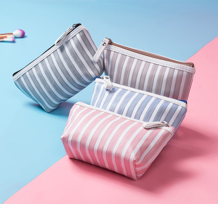 Striped Zip Pouch for Makeup and Brushes - Pink - 4