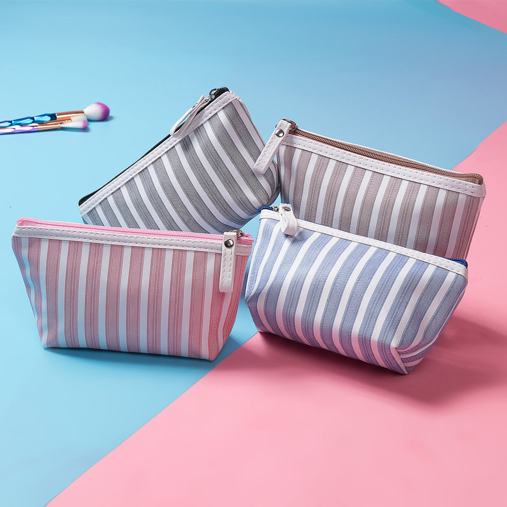 Striped Zip Pouch for Makeup and Brushes - Pink - 6