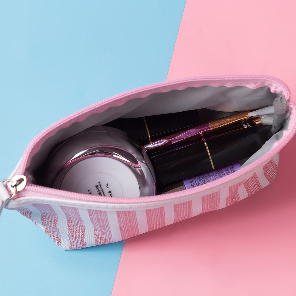 Striped Zip Pouch for Makeup and Brushes - Pink - 7